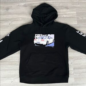 Key Street Black Graphic Hoodie with Purple Car Design Drawstring Hood